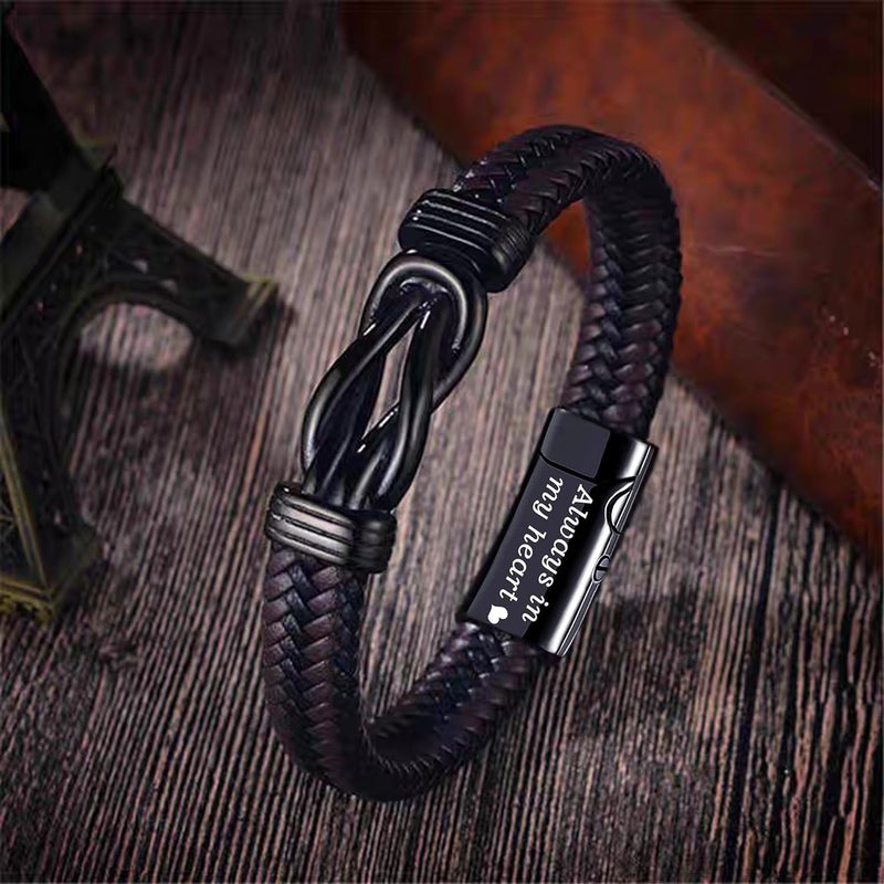 YOUFENG Urn Bracelet for Human Ashes Leather Cremation Knot Cross Bracelet Stainless Steel Keepsake Cuff Bangle Jewelry for Men - Image 5